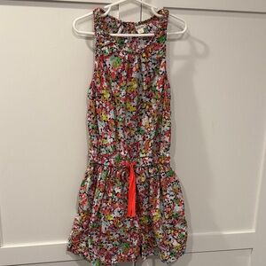 Floral Sleeveless Romper with Coral Colored Tie